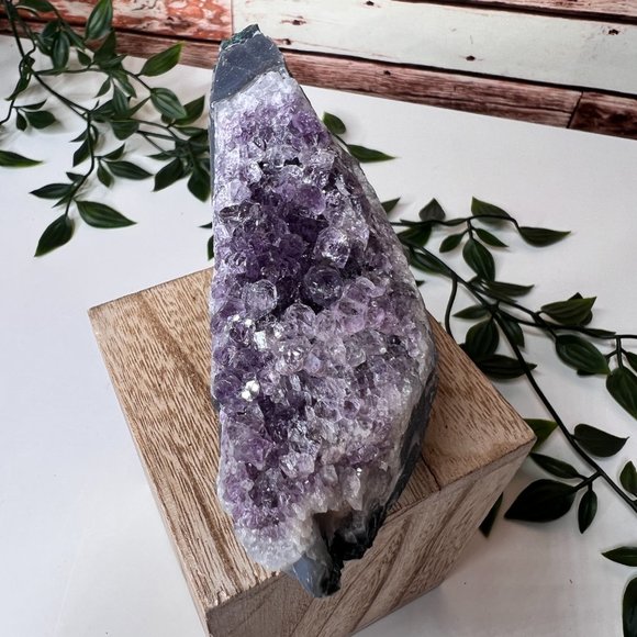 Unique Crescent Amethyst Geode Cluster Freeform, Crystal Decor Cluster - Picture 3 of 12